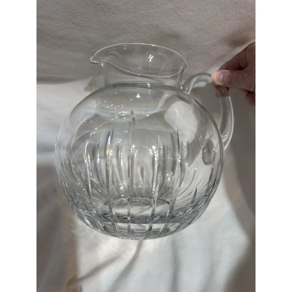Block Hand Cut Crystal Pitcher 70oz Round‎ Water Juice Decanter Poland